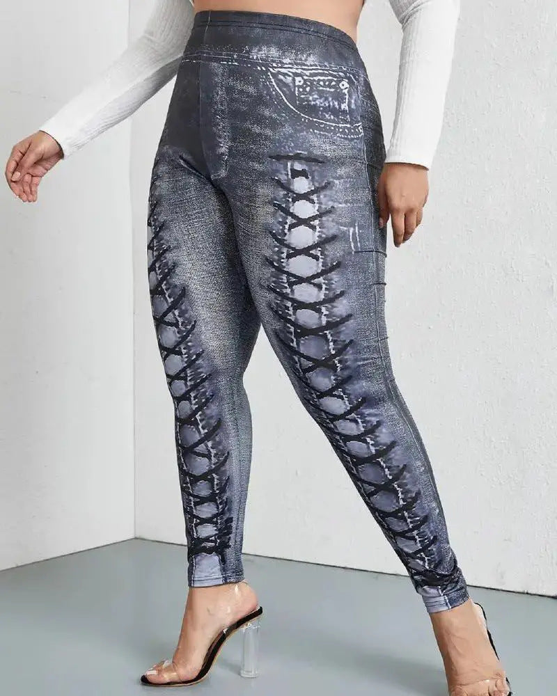 Women's Faux Denim Printed Comfort And Casual Leggings Plus Size
