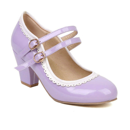 Womens Round-toe Patent Leather Chunky-heeled High Heels In Candy Colors