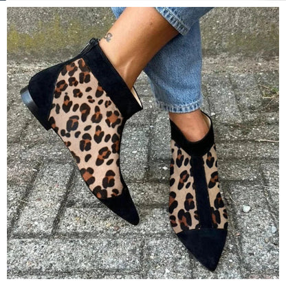 Womens Casual Low-heeled Plus-size Pointed-toe Leopard-print Shoes