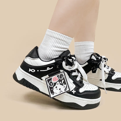 Black And White Board Shoes Women's All-match Product information: Pattern: Cartoon Lining material: Cotton Toe holder shape: round head Upper height: low top (0-3cm) Shoe Upper material: Microfiber Size: 36, 37, 38, 39, 40 Sole craft: viscose shoes Appli