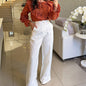 Fashion Solid Color High Waist Loose Straight Casual Suit Pants