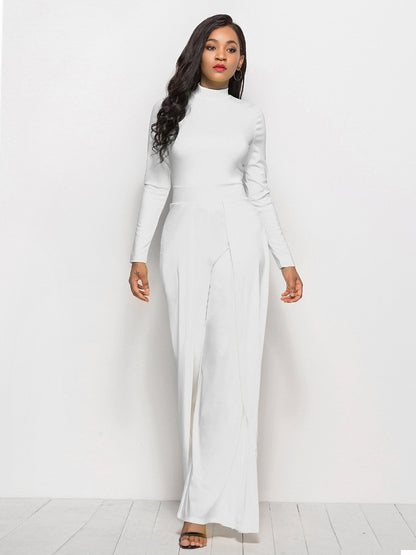 Round Neck Long Sleeve Wide Leg Jumpsuit
