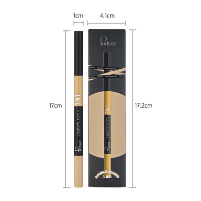 Three-in-one Double-headed Triangle Waterproof Eyebrow Pencil