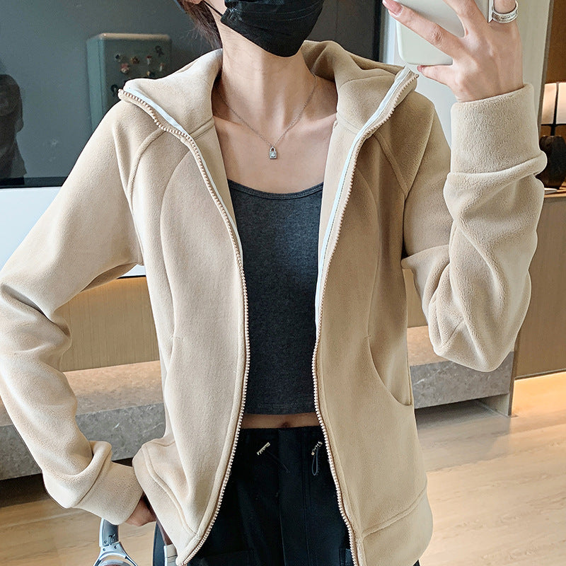 Hooded Zipper Sport Cardigan Coat Female Brushed Hoody