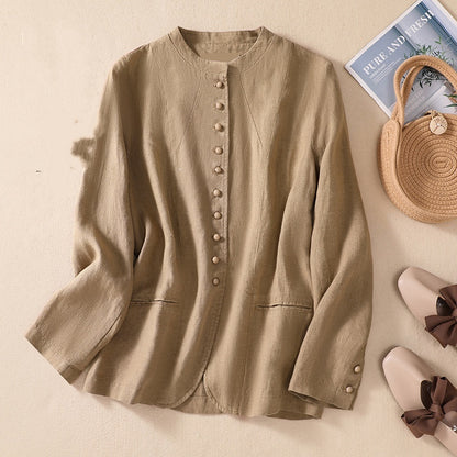 Thin Loose Top Art Chinese Style Stand Collar Linen Suit