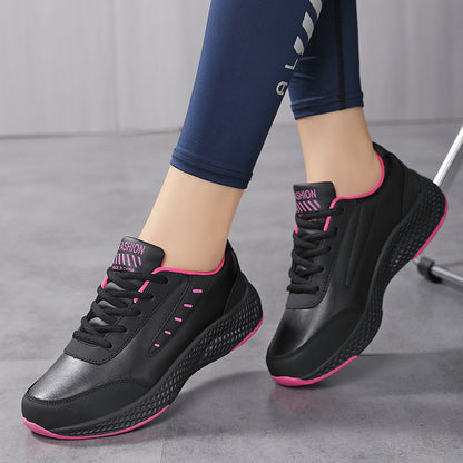 Leather Women's Shoes Casual Sneaker Round Toe Flat Heel Women's Running Shoes Product information: Pattern: solid color Applicable sports: Universal Color: Black Rose Red, black and white, black and gold Upper height: low top Size: 35, 36, 37, 38, 39, 40