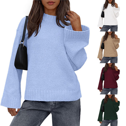 Casual Round Neck Solid Color Knitted Sweaters Women's Clothing