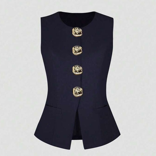 Sleeveless Round Neck Vest Fashion Women's Wear Elegant Waist-tight Solid Color