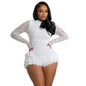 Women's Sexy Lace Long Sleeve Shorts Wooden Ear Backless Jumpsuit