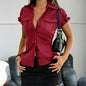 Women's Solid Color Short-sleeved Button Shirt
