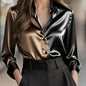 Women's Colorblock Long Sleeve Blouse Shirt Button Down Collared Tops