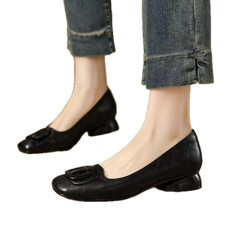 French-style Vintage Low-cut Round-toe Versatile Womens Shoes