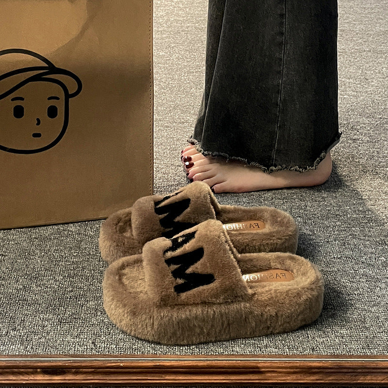 French Fairy-Style Plush Flat Cotton Slippers