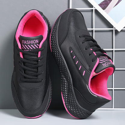 Leather Women's Shoes Casual Sneaker Round Toe Flat Heel Women's Running Shoes Product information: Pattern: solid color Applicable sports: Universal Color: Black Rose Red, black and white, black and gold Upper height: low top Size: 35, 36, 37, 38, 39, 40