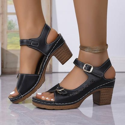Womens Casual Retro Plus-Size Thick-Soled Sandals