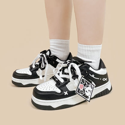 Black And White Board Shoes Women's All-match Product information: Pattern: Cartoon Lining material: Cotton Toe holder shape: round head Upper height: low top (0-3cm) Shoe Upper material: Microfiber Size: 36, 37, 38, 39, 40 Sole craft: viscose shoes Appli