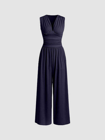 Sleeveless Knitted Jumpsuit Loose Wide-leg Pants