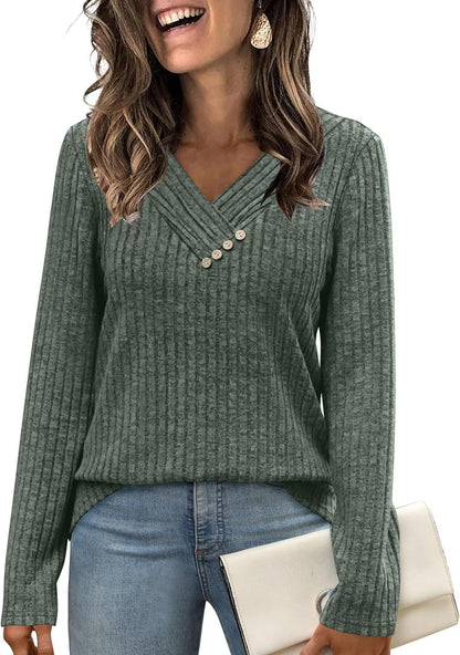 Women's Sweater Long Sleeve Shirt V-neck Top