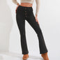 Women's High-waisted, Slim-fitting, Casual Flared Trousers With Velvet Buttons And Hip Lift For Outerwear