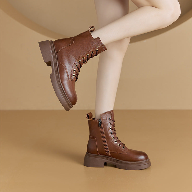 Retro Genuine Leather Martin Boots Women Korean Version Thick SoleRetro Genuine Leather Martin Boots Women Korean Version Thick SoleProduct information: Pattern: Solid color Inner material: Leather Color: 2805 Black, 2805 Brown, 2805-2 Black Cotton, 2805-