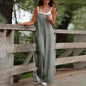 Plus Size Women's Solid Color Casual Jumpsuit - Sleeveless Romper With Pockets For Spring&Summer