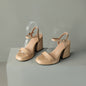 Womens Solid-color Round-toe Chunky-heel Sandals