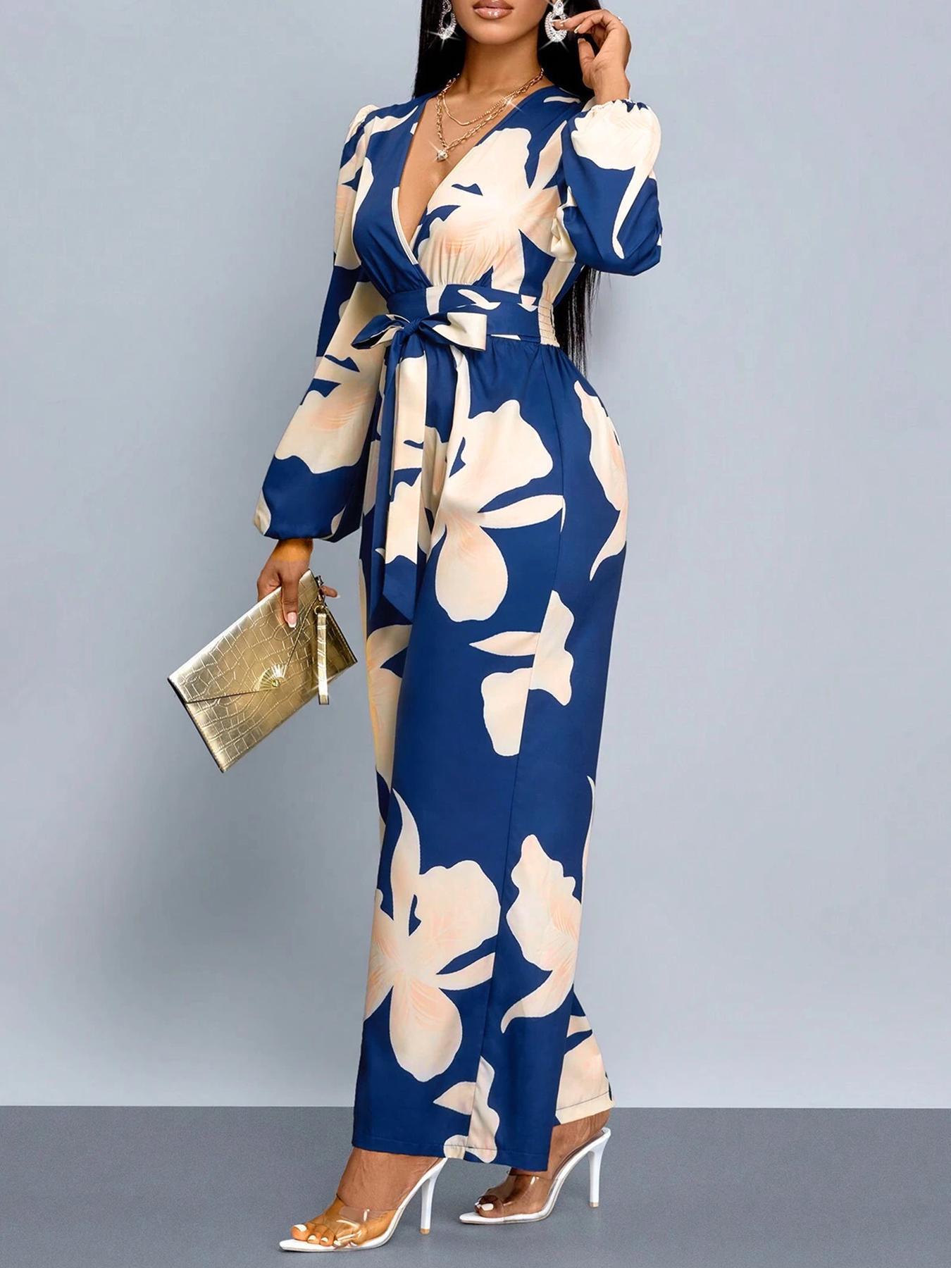 Women's Printed Long Sleeve Jumpsuit Suit