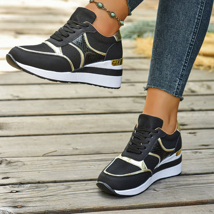 New Plus Size Casual Sneaker Women Product information: Color: black, blue, beige Heel height: mid heel (3-5CM) Size: 36, 37, 38, 39, 40, 41, 42, 43 Material: rubber, pu Function: increased, breathable, wear-resistant Style: Simple Packing list: A pair of