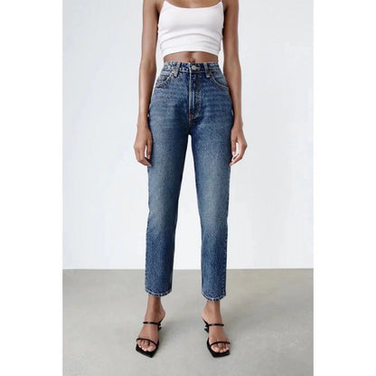 Women's Solid Color High Waist Loose Casual Denim Trousers