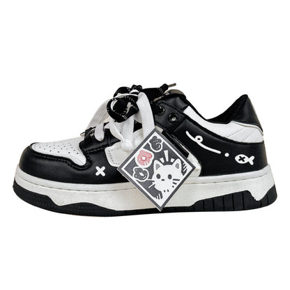 Black And White Board Shoes Women's All-match Product information: Pattern: Cartoon Lining material: Cotton Toe holder shape: round head Upper height: low top (0-3cm) Shoe Upper material: Microfiber Size: 36, 37, 38, 39, 40 Sole craft: viscose shoes Appli