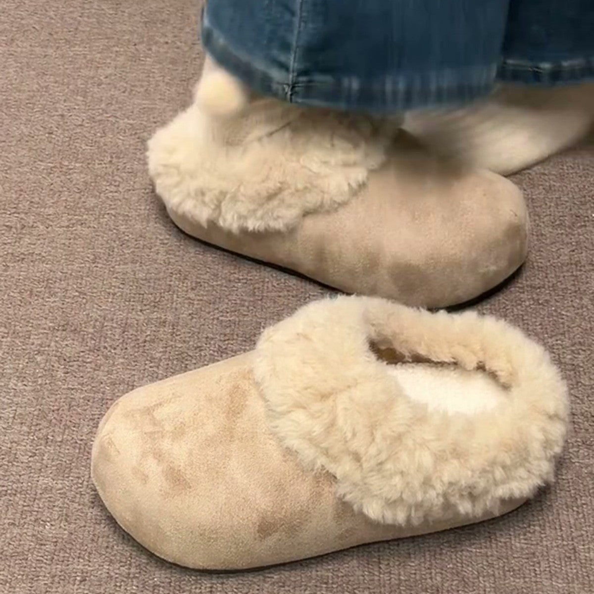 Womens Retro Thick-Soled Fleece-Lined Slippers