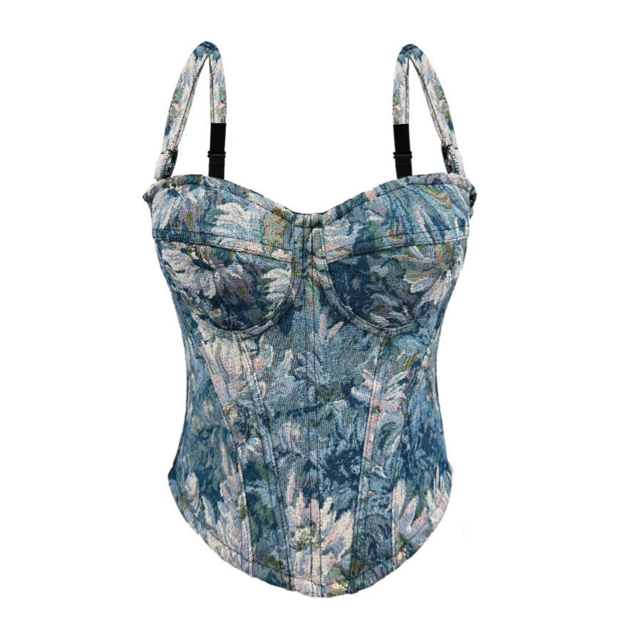 Sexy Tube Top With Chest Pad Vintage Court Style Fishbone Bra