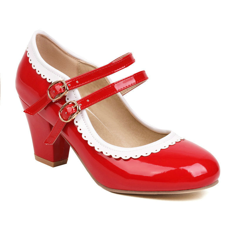 Womens Round-toe Patent Leather Chunky-heeled High Heels In Candy Colors