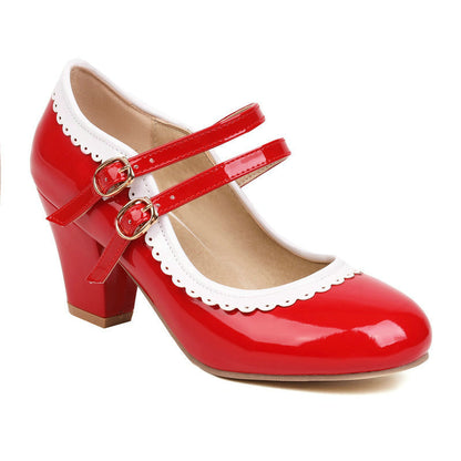 Womens Round-toe Patent Leather Chunky-heeled High Heels In Candy Colors