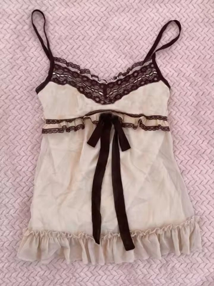 Fashion Sexy Hot Girl Striped Lace Bow Sweet Women's Sling