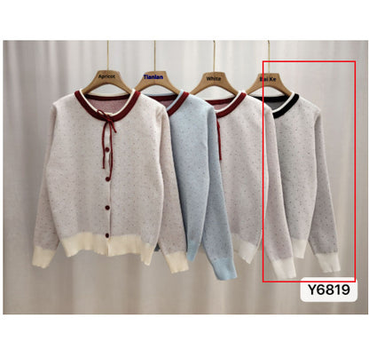 Women's Polka Dot Jacquard Lace-up Single-breasted Knitted Sweater