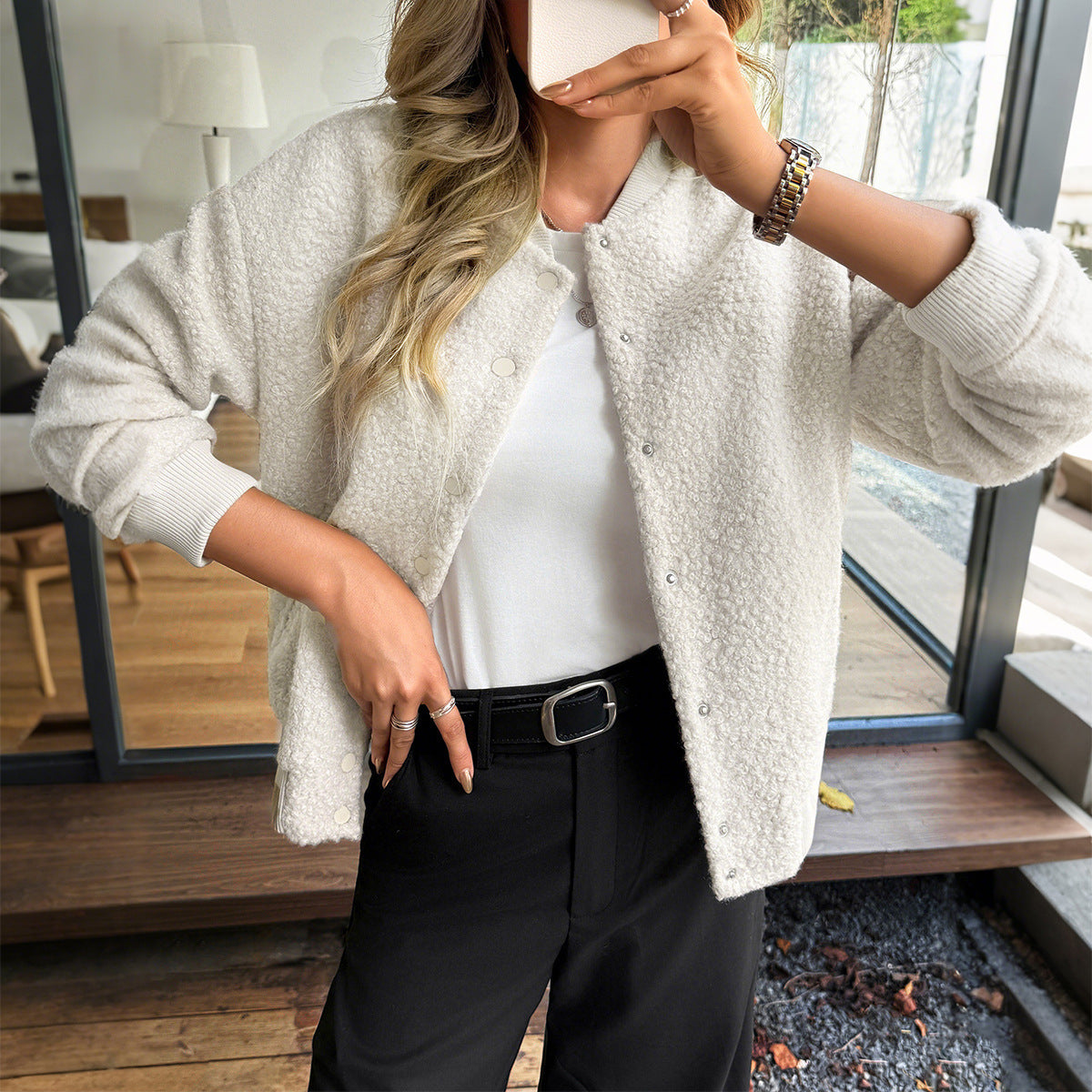 Casual Holiday Button Long-sleeved Coat For Women