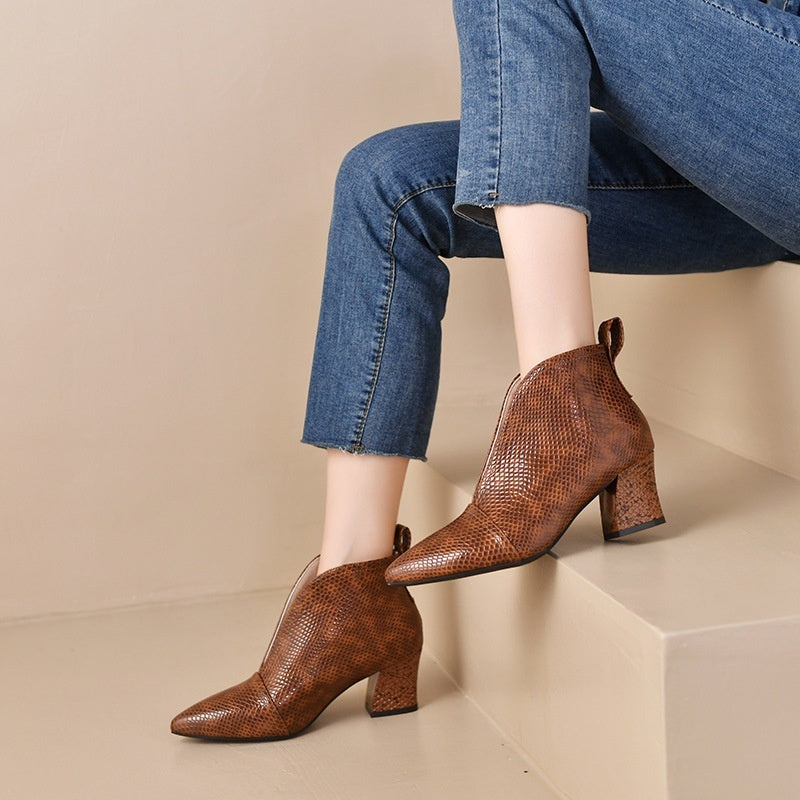 Womens High-heeled Martin-style Ankle Boots With A V-cut