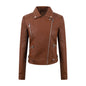 PU Women's Short Leather Oblique Pull Slim Motorcycle Clothing Washed Leather Jacket