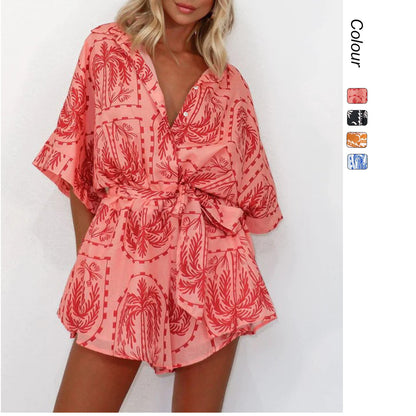 Women's Waist-controlled Lace-up Geometric Printed Sexy Jumpsuit