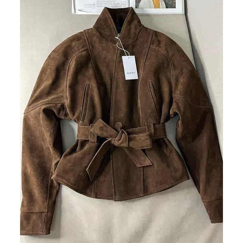 Brown Waist-tight Short Coat Windbreaker