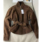 Brown Waist-tight Short Coat Windbreaker