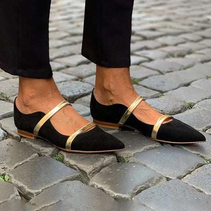 Womens Pointed-toe Low-cut Suede Shoes With Two Thin Straps