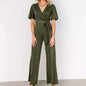 Women's Casual Solid Color Short Sleeve Belt Jumpsuit