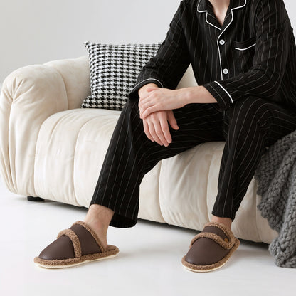 Women's Winter Indoor Warm Fleece-Lined Non-Slip Quiet Silent Floor Cotton Slippers