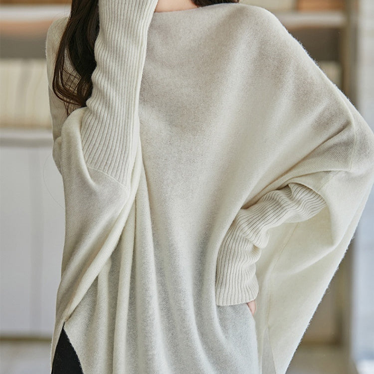 Lazy Sweater Loose Design Women's Off-neck Knitted Retro Pullover