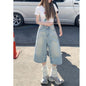 Women's Washed Light-colored Loose Wide-leg Cropped Denim Shorts