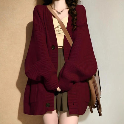 Retro Casual Laid-back Style Coat Sweater Mid-length