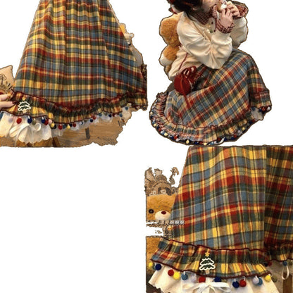 Christmas Retro Color Plaid Skirt For Women