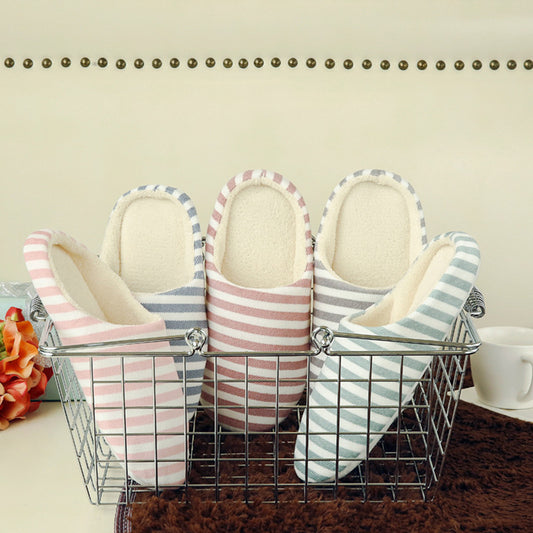Softsoled Ultrasoft Velvet Cotton Slippers Striped Indoor Floor And Home Cotton Slippers
